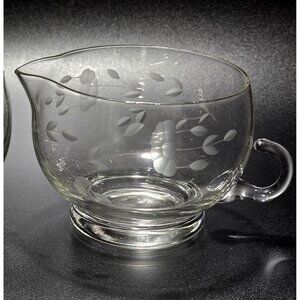 Princess House Heritage Stackable Creamer  8oz floral etched crystal minimalist